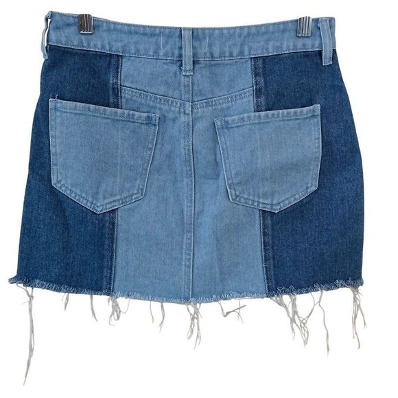 Patchwork Denim Mini Skirt With Frayed Hem boho cottagecore street wear y2k - Picture 2 of 9